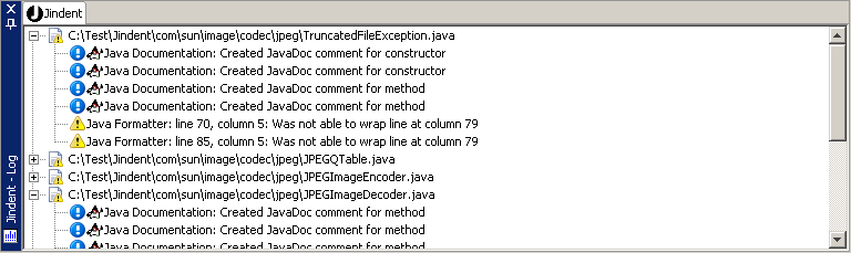 Example: Message report of Jindent's JDeveloper integration