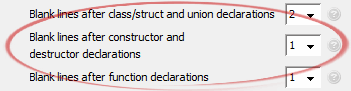 Blank lines after constructor and
	destructor declarations
