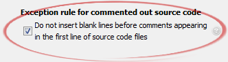 Do not insert blank lines before comments appearing
	in the first line of source code files