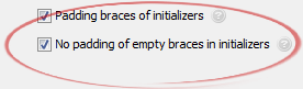No padding of empty braces in initializers