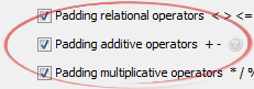 Padding additive operators  + -