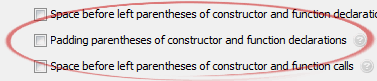 Padding parentheses of constructor and function declarations