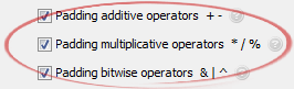 Padding multiplicative operators  * / %