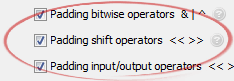 Padding shift operators  << >>