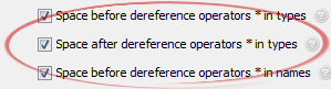 Space after dereference operators * in types