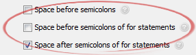 Space before semicolons of for statements