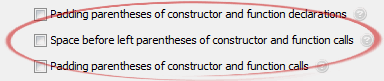 Space before left parentheses of constructor and function calls