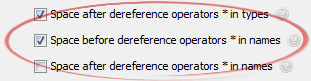 Space before dereference operators * in names