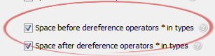 Space before dereference operators * in types