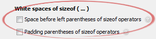 Space before left parentheses of sizeof operators