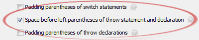 Space before left parentheses of throw statement and declaration