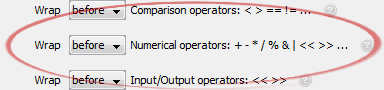 Numerical operators: + - * / % & | << >> ...