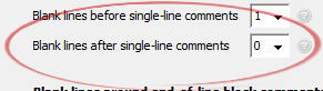 Blank lines after single-line comments