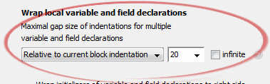 Maximal gap size of indentations for multiple
	variable and field declarations