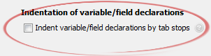 Indent variable/field declarations by tab stops