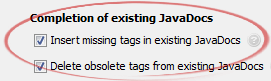 Insert missing tags in existing JavaDocs
