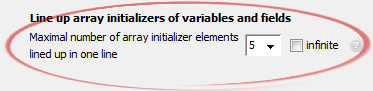 Maximal number of array initializer elements
	lined up in one line