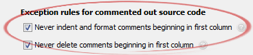 Never indent and format comments beginning in first column