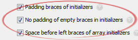 No padding of empty braces in initializers
