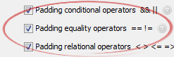 Padding equality operators  == !=