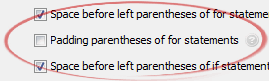 Padding parentheses of for statements