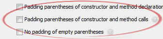 Padding parentheses of constructor and method calls