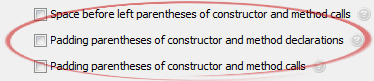 Padding parentheses of constructor and method declarations