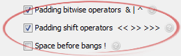 Padding shift operators  << >> >>>