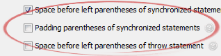 Padding parentheses of synchronized statements