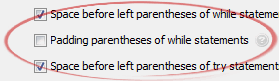 Padding parentheses of while statements