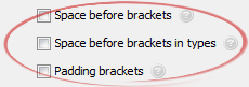 Space before brackets in types