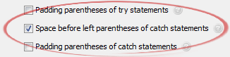 Space before left parentheses of catch statements
