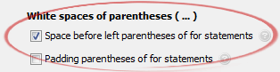 Space before left parentheses of for statements