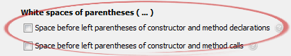 Space before left parentheses of constructor and method declarations