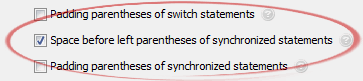 Space before left parentheses of synchronized statements