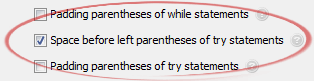 Space before left parentheses of try statements